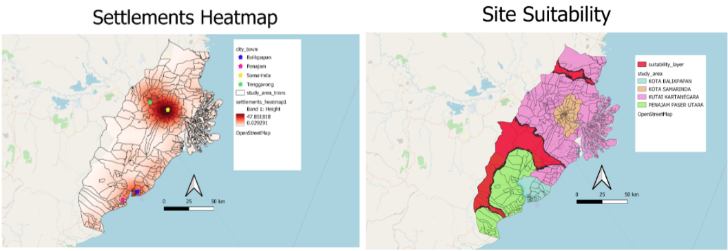 GIS maps of the 7 criteria and the suitability map